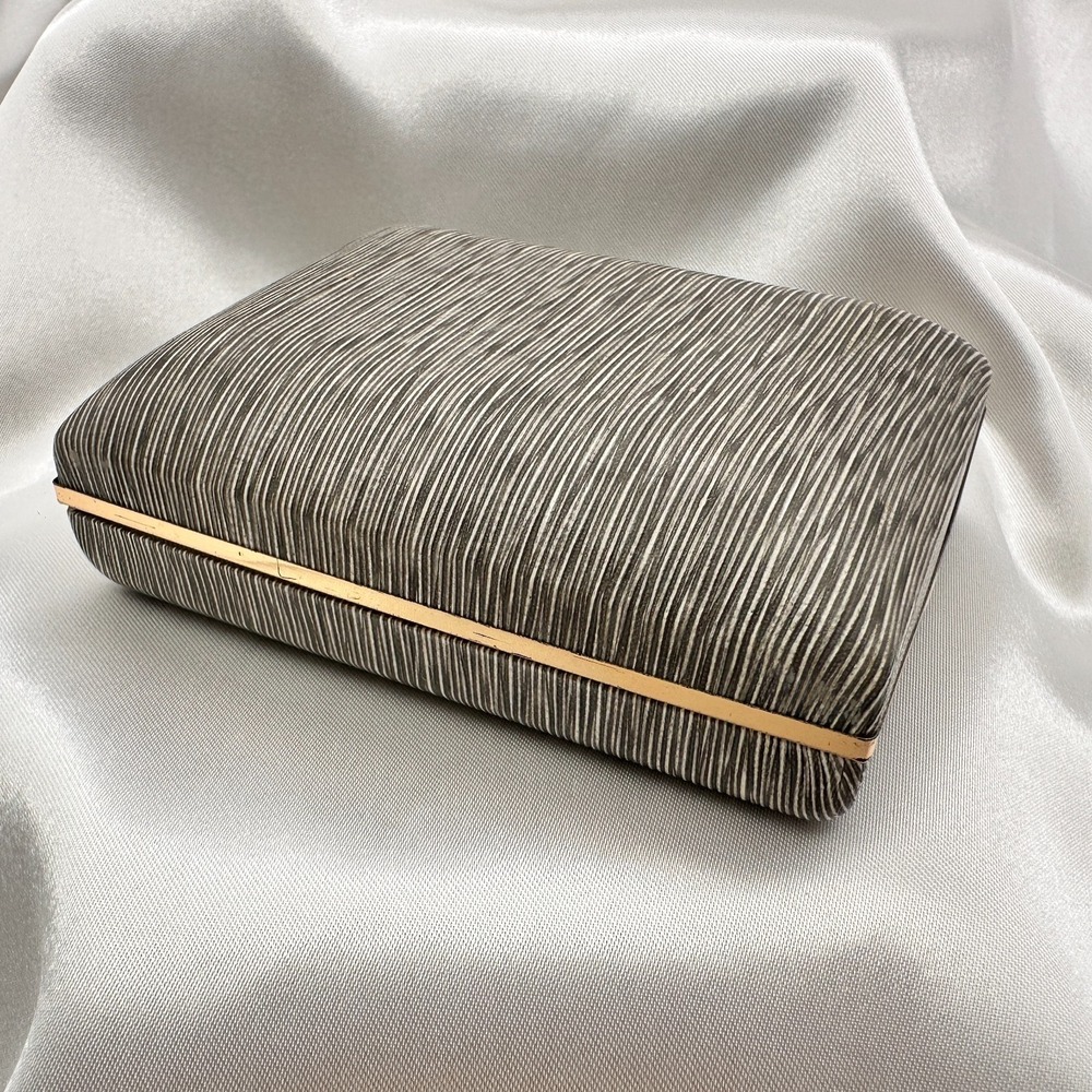 Vintage 80s Krementz Grey Textured Silk Presentation Box Gold Tone Trim Jewelry